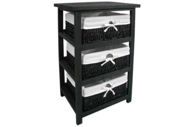 Black Wood Storage Unit with 3 Maize Baskets Black Wood Storage Unit with 3 Maize Baskets